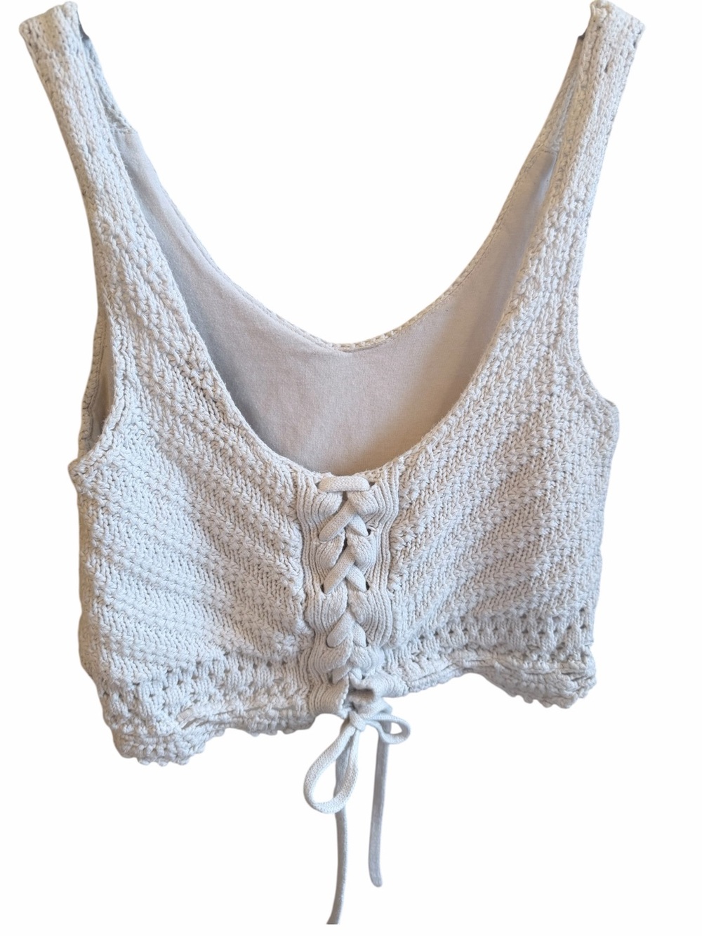 Hollister White Crochet Lace-Up Crop Top Bohemian Knit Cami Corset Style Top